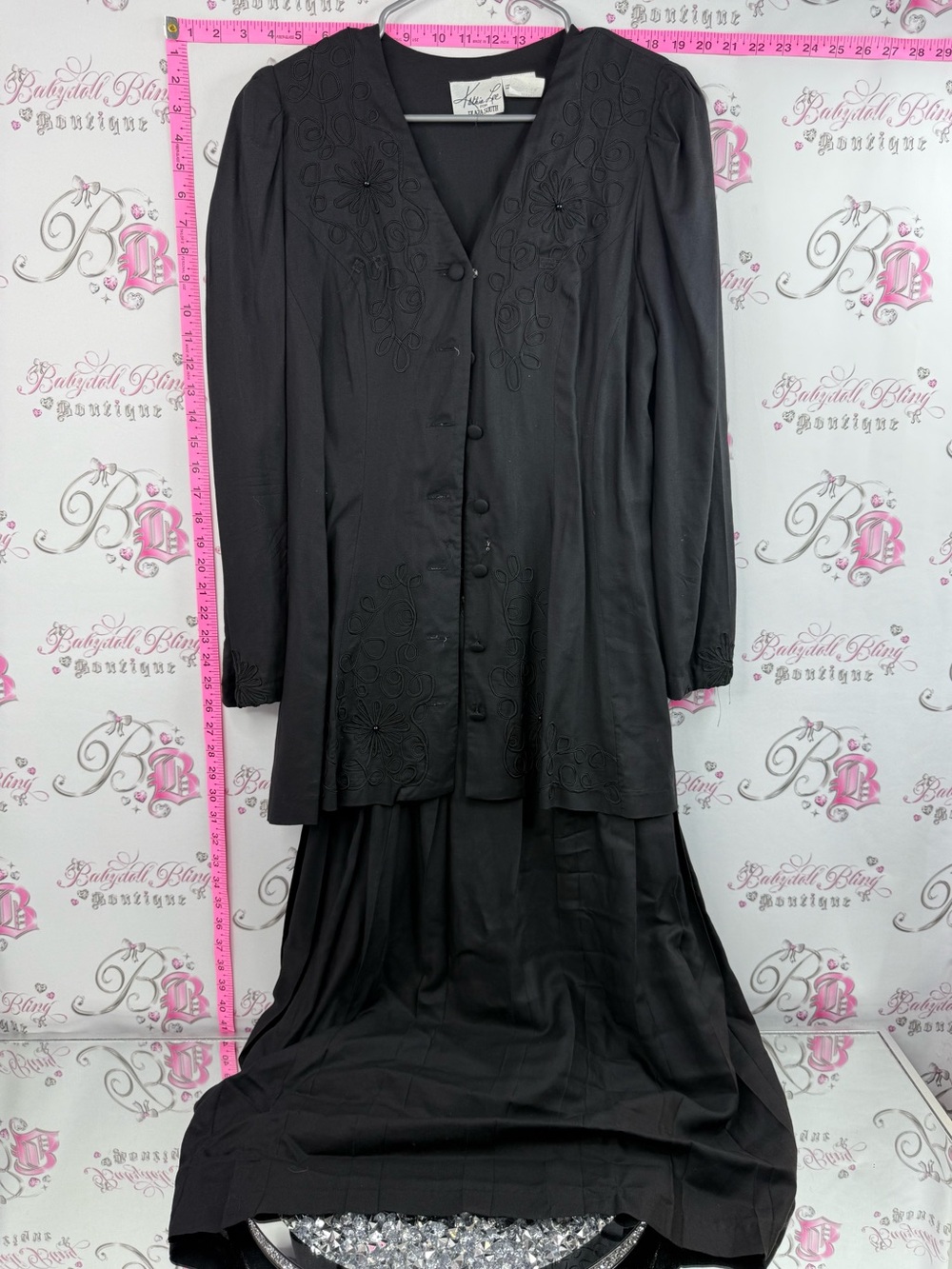 Kathie Lee Collection for plaza south Black Embroidered Button-Front Dress Set